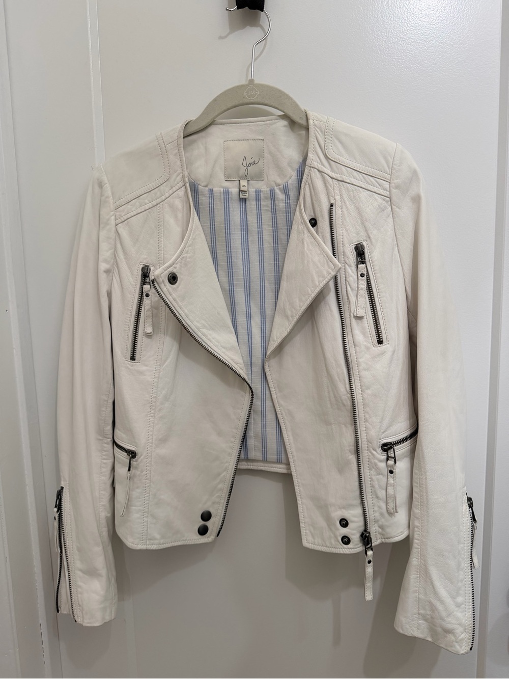 Joie White Leather Moto Jacket